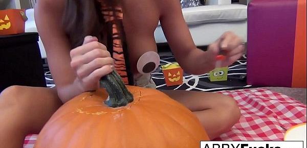  Abigail carves a pumpkin then plays with herself